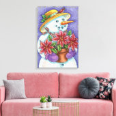 Snowman met kerstavond met Poinsettia Canvas Afdruk (Insitu (Woonkamer))