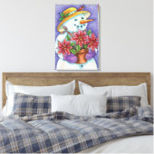 Snowman met kerstavond met Poinsettia Canvas Afdruk (Insitu (Slaapkamer))
