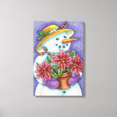 Snowman met kerstavond met Poinsettia Canvas Afdruk (Voorkant)