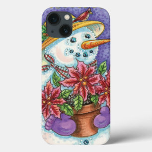 Snowman met kerstavond met Poinsettia Case-Mate iPhone Case