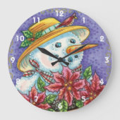 Snowman met kerstavond met Poinsettia Grote Klok (Voorkant)