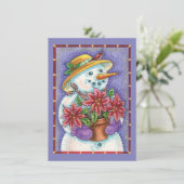 Snowman met kerstavond met Poinsettia Kaart (Staand voorkant)