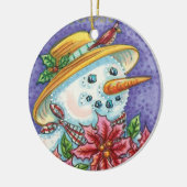 Snowman met kerstavond met Poinsettia Keramisch Ornament (Links)