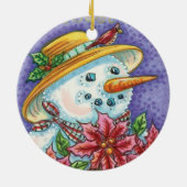 Snowman met kerstavond met Poinsettia Keramisch Ornament (Achterkant)