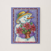 Snowman met kerstavond met Poinsettia Legpuzzel (Verticaal)