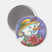 Snowman met kerstavond met Poinsettia Magneet (Voorkant / Achterkant)