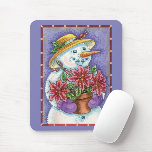 Snowman met kerstavond met Poinsettia Muismat (Met muis)
