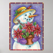 Snowman met kerstavond met Poinsettia Poster (Voorkant)