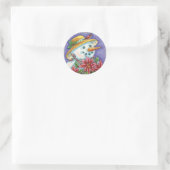 Snowman met kerstavond met Poinsettia Ronde Sticker (Tas)