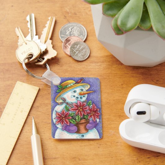 Snowman met kerstavond met Poinsettia Sleutelhanger (Bureau)