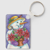 Snowman met kerstavond met Poinsettia Sleutelhanger (Achterkant)