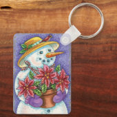 Snowman met kerstavond met Poinsettia Sleutelhanger (Achterkant)