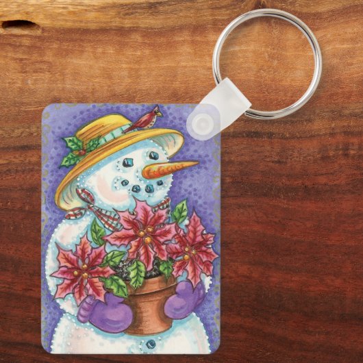 Snowman met kerstavond met Poinsettia Sleutelhanger (Achterkant)