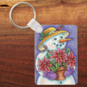 Snowman met kerstavond met Poinsettia Sleutelhanger (Voorkant)