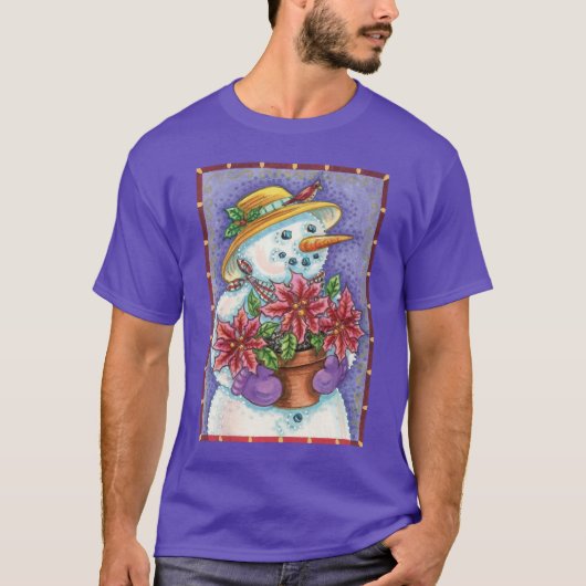 Snowman met kerstavond met Poinsettia T-shirt (Voorkant)