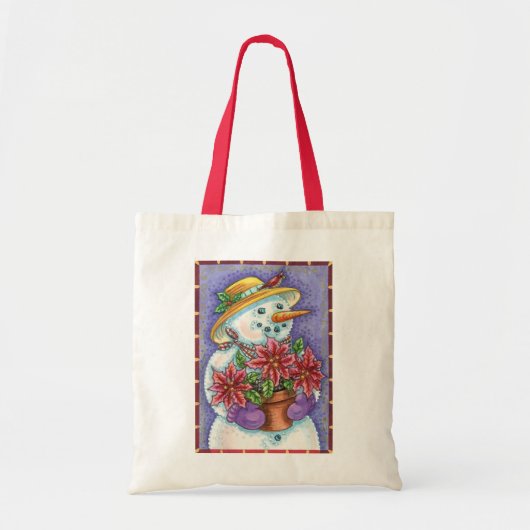 Snowman met kerstavond met Poinsettia Tote Bag (Voorkant)