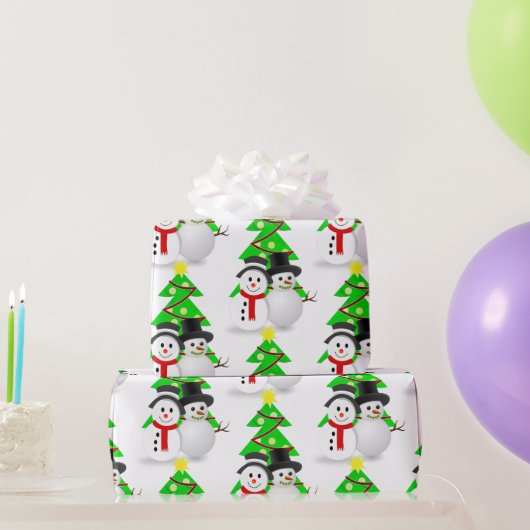 Snowman met kerstbomen / cadeautjes voor feestdage cadeaupapier (Feestgeschenken)