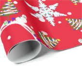 Snowman met kerstboom en cadeautjes cadeaupapier (Rol Hoek)