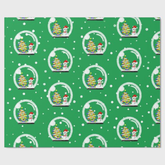 Snowman met kerstboom in een sneeuwWereldbol wrapp Cadeaupapier (Vlak)