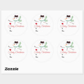 Snowman met kerstcadeaulabel met hart en ziel ronde sticker (Vel)
