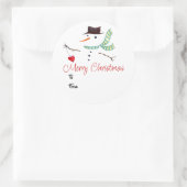Snowman met kerstcadeaulabel met hart en ziel ronde sticker (Tas)