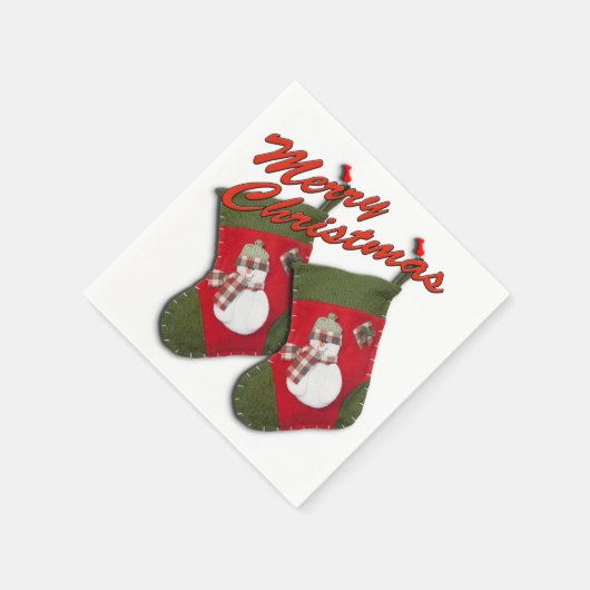 Snowman met kerstcadeautjes over wit servetten (Hoek)