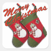 Snowman met kerstcadeautjes over wit vierkante sticker (Voorkant)