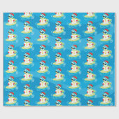 Snowman met kerstfeest op het strand cadeaupapier (Vlak)