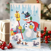  Snowman met kerstmis bij dieren Feestdagen Kaart