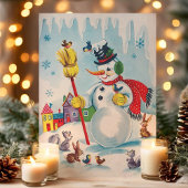 Snowman met kerstmis bij dieren Feestdagen Kaart