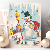  Snowman met kerstmis bij dieren Feestdagen Kaart