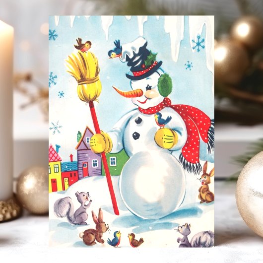  Snowman met kerstmis bij dieren Feestdagen Kaart