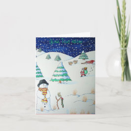 Snowman met kerstmis in de sneeuw feestdagen kaart