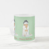 Snowman met kerstmis in de sneeuw matglas koffiemok (Voorkant links)