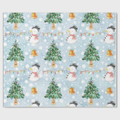 Snowman met koortsboom in het Waterverf patroon Cadeaupapier (Vlak)