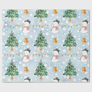 Snowman met koortsboom in het Waterverf patroon Cadeaupapier