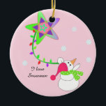 Snowman met lampjes en een ster keramisch ornament<br><div class="desc">Een kleine snowman die aan een reeks lichten hangt die van een ster hangen.</div>