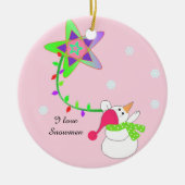 Snowman met lampjes en een ster keramisch ornament (Voorkant)