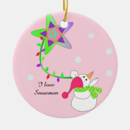 Snowman met lampjes en een ster keramisch ornament (Voorkant)