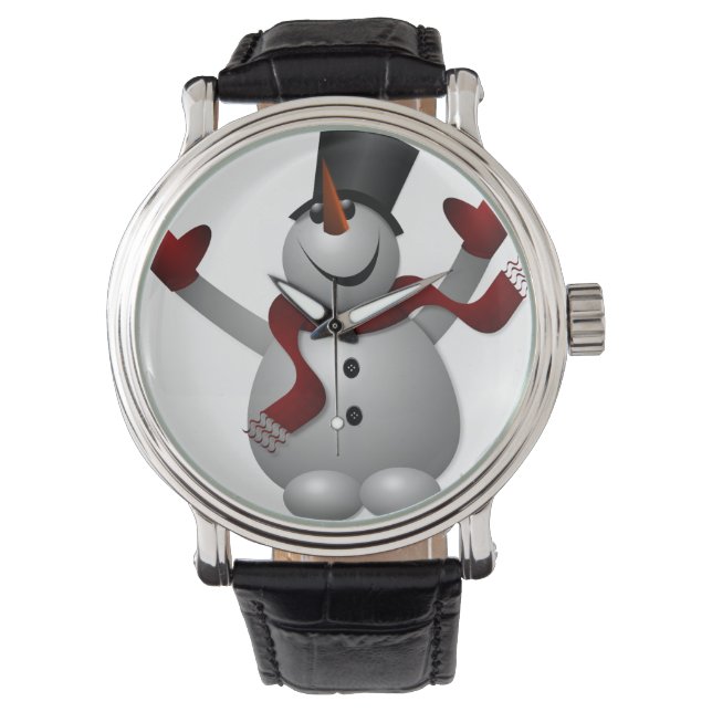 Snowman met  lederen riem met rood zout zwart horloge (Voorkant)