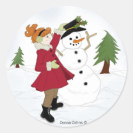 Snowman met Little Girl Round Sticker