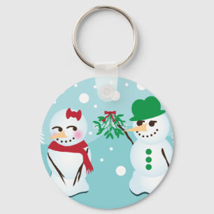 Snowman met Mistletoe die een kus wil Sleutelhanger
