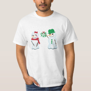 Snowman met Mistletoe die een kus wil T-shirt