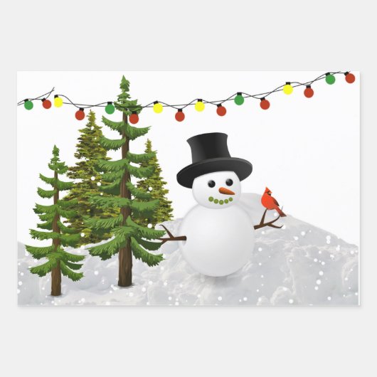 Snowman met multikleurensneeuwvlok inpakpapier vel (Voorkant)