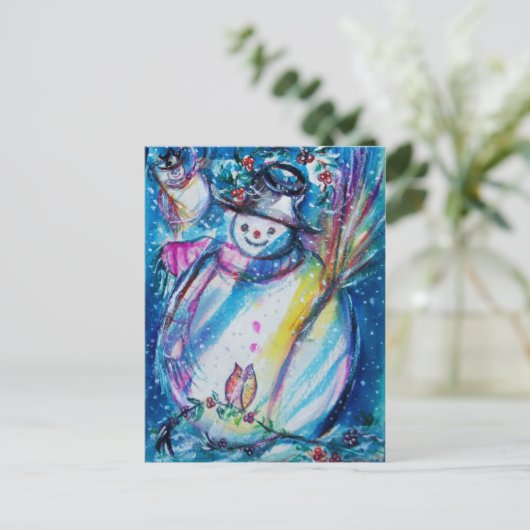 SNOWMAN MET OWL BRIEFKAART (Staand voorkant)