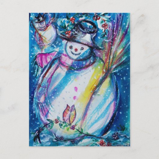 SNOWMAN MET OWL BRIEFKAART (Voorkant)