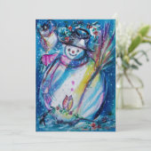 SNOWMAN MET OWL, Eve Party Ice Metallic New Year Kaart (Staand voorkant)