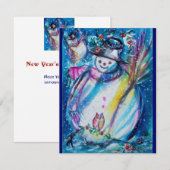 SNOWMAN MET OWL, Eve Party (nieuwjaarsfeest) Kaart (Voorkant / Achterkant)