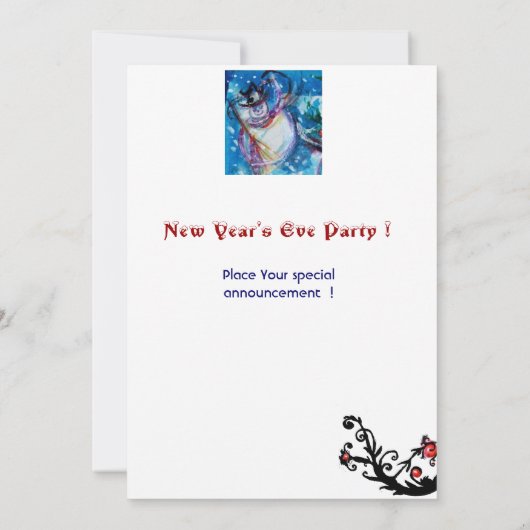 SNOWMAN MET OWL, Eve Party (nieuwjaarsfeest) Kaart (Achterkant)
