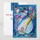 SNOWMAN MET OWL, Eve Party (nieuwjaarsfeest) Kaart (Voorkant / Achterkant)